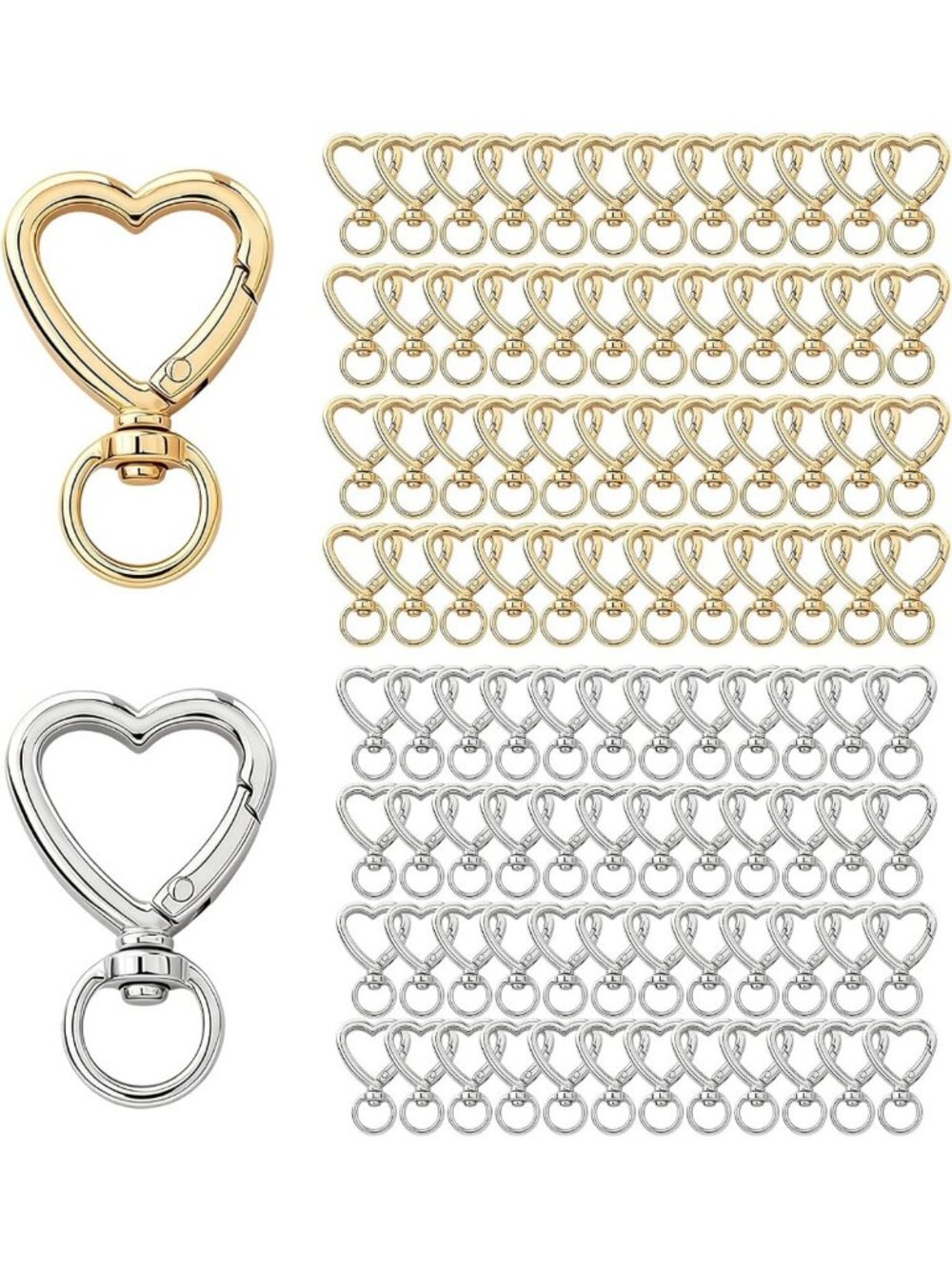 100Pcs Heart-Shaped Carabiner Clips for Keys & Keychains - Cute Hook Set